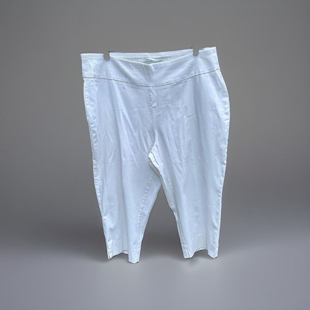 Larry Levine Womens White Capri Pants Size 18W Pull On Stretch Cropped Trousers - Picture 1 of 4